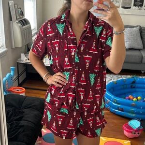 Festive Red Pajama Set with Christmas Print